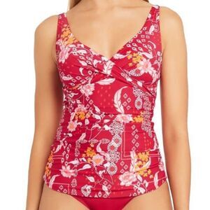 Sea Level Jardin Cross Front Style multi Cup fit Singlet Top - Red Size 6